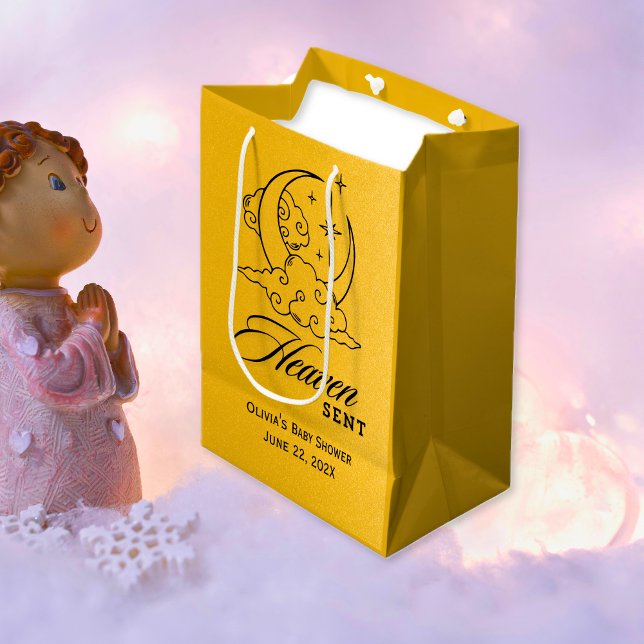 Heaven Sent Baby Dusche Gold Moon Stars Mittlere Geschenktüte (Heaven Sent Baby Shower Gold Moon Stars Medium Gift Bag)