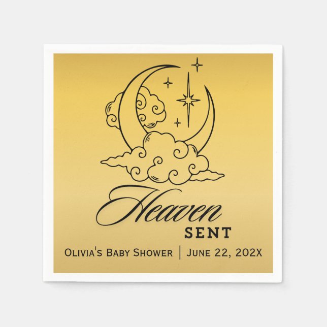 Heaven Sent Baby Dusche Gold Moon Stars Serviette (Vorderseite)