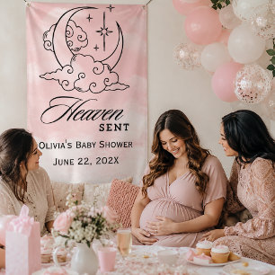 Heaven Sent Baby Dusche Rosa Moon Stars Banner