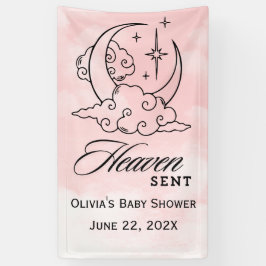 Heaven Sent Baby Dusche Rosa Moon Stars Banner