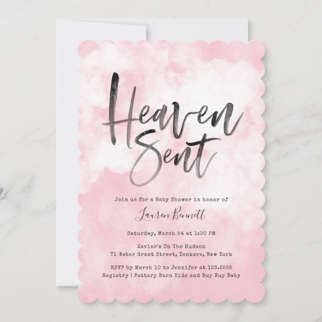 Heaven Sent | Babyparty | Pink Einladung (Vorderseite)