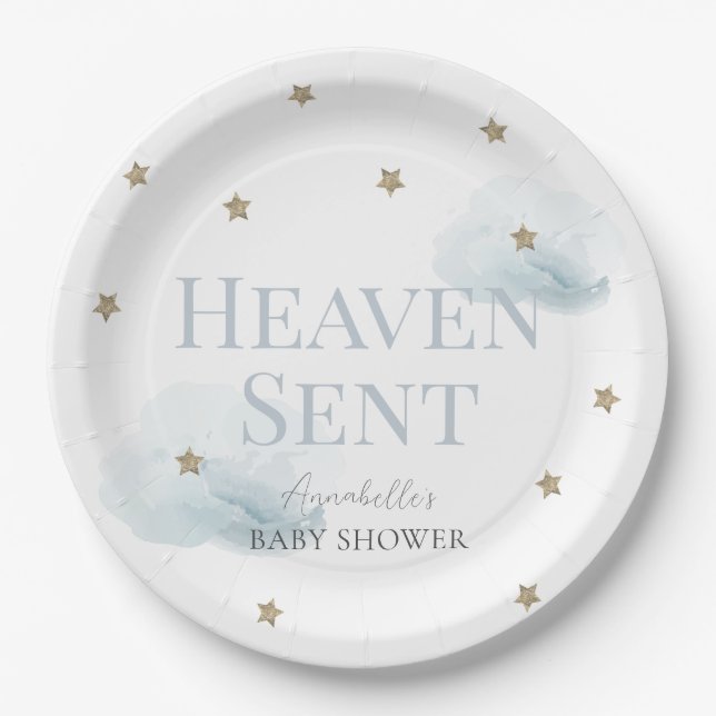Heaven Sent Blue Cloud Boy Baby Dusche Pappteller (Vorderseite)