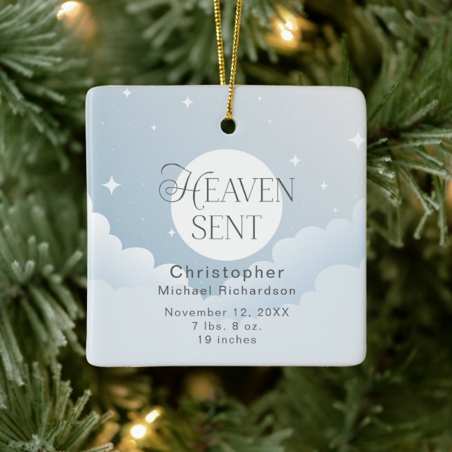 Heaven Sent Blue Clouds Baby's 1. Weihnachten Keramikornament (Baum)