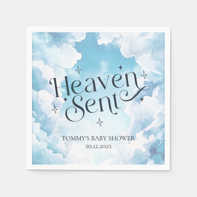 Heaven Sent Blue Clouds Individuelle Name Baby Dus Serviette (Vorderseite)