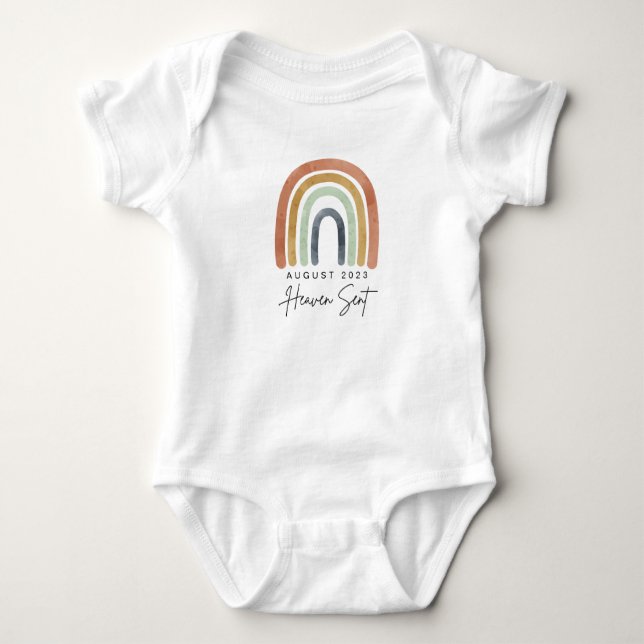 Heaven Sent Boho Rainbow Baby Ankündigung Onsie Baby Strampler (Vorderseite)