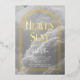 Heaven Sent Clouds Golden Neutral Baby Dusche Folieneinladung