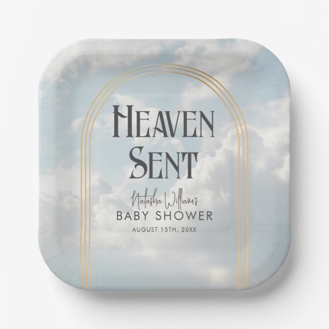 Heaven Sent Clouds Sky Boho Arch Baby Dusche Pappteller (Vorderseite)