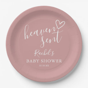Heaven Sent Dusty Rose Pink Girl Babydusche Pappteller