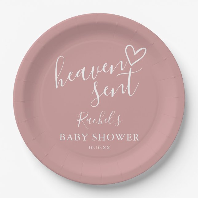 Heaven Sent Dusty Rose Pink Girl Babydusche Pappteller (Vorderseite)