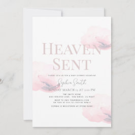 Heaven Sent Girl Pink Cloud Baby Dusche Einladung