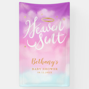 Heaven Sent Gold Halo Baby Dusche Rosa Banner