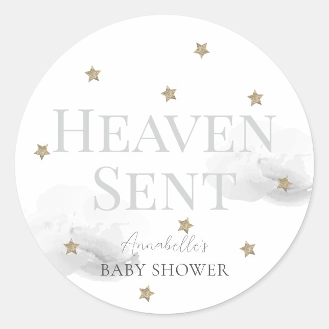 Heaven Sent Gray Cloud Gender-neutrale Baby-Dusche Runder Aufkleber (Vorderseite)
