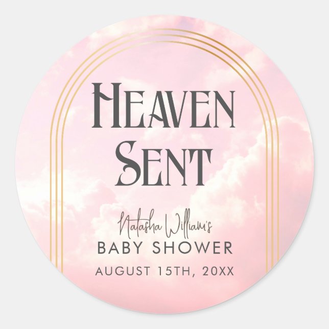 Heaven Sent Pastel Pink Clouds Babydusche Aufklebe Runder Aufkleber (Vorderseite)