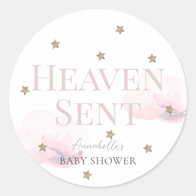 Heaven Sent Pink Cloud Girl Babydusche Runder Aufkleber (Vorderseite)