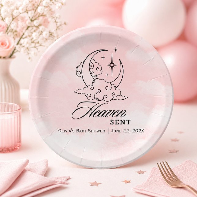 Heaven Sent Pink Moon Stars Kinderdusche Pappteller (Von Creator hochgeladen)