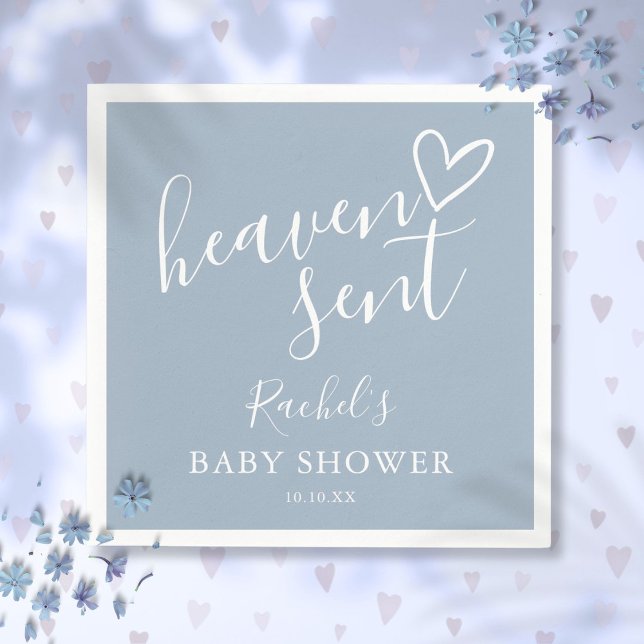 Heaven Sent Script Dusty Blue Boy Baby Dusche Serviette (Heaven Sent Script Dusty Blue Boy Baby Shower Napkins)
