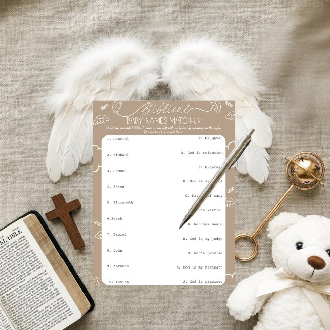 Heavenly Beige Biblical Baby Names Match-Up   Einladung (Heavenly Beige Biblical Baby Names Match-Up)