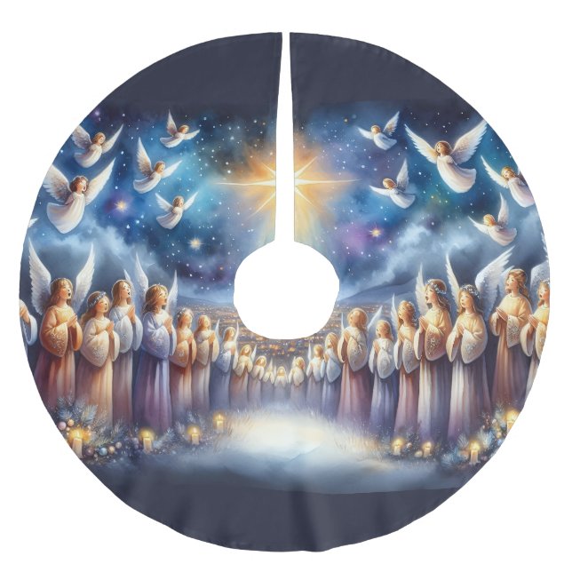 Heavenly Choir Under Star of Bethlehem Polyester Weihnachtsbaumdecke (Vorderseite)