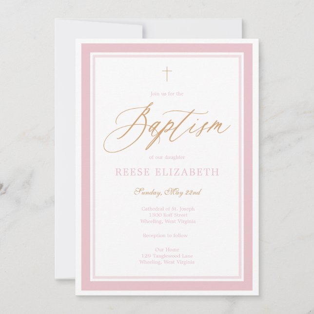 Heavenly Grace Baptism Invitation (Pink) Einladung (Vorderseite)