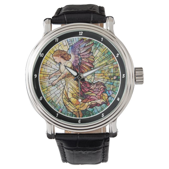 Heavenly Grace Time Stained Glass Angel Wall Armbanduhr (Vorderseite)
