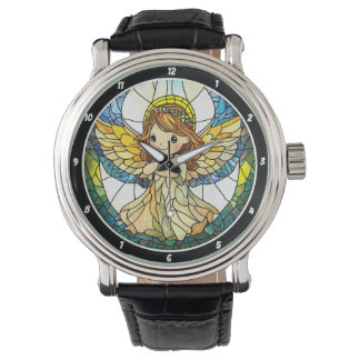 Heavenly Hues" - Stained Glass Angel Wall Armbanduhr