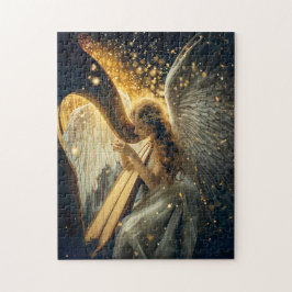 Heavenly Serenity Female Angel Playing the Harp Puzzle
