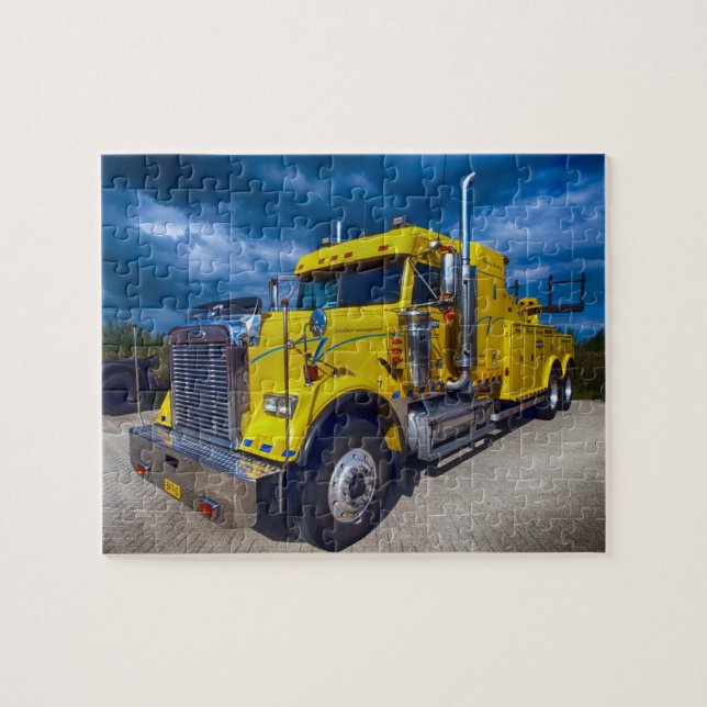 Heavy Duty Big Rig Yellow Semi Truck Puzzle (Horizontal)