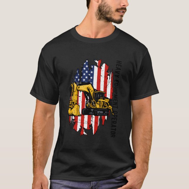 Heavy Equipt Operator Us Flag Heavy Machinery Oper T-Shirt (Vorderseite)