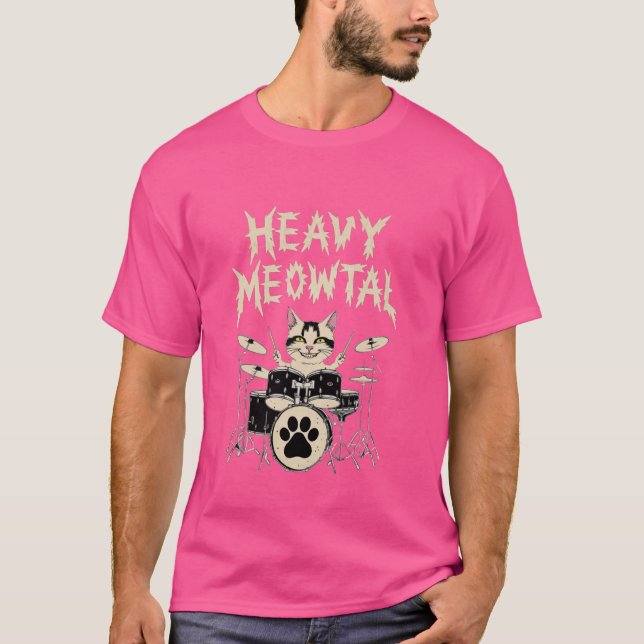 Heavy Meowtal Headbanger Gift Drummer Cat Playing T-Shirt (Vorderseite)