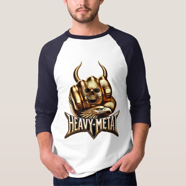 Heavy Metal Faust mit Adler Totenkopf Gold T-Shirt (Vorderseite)