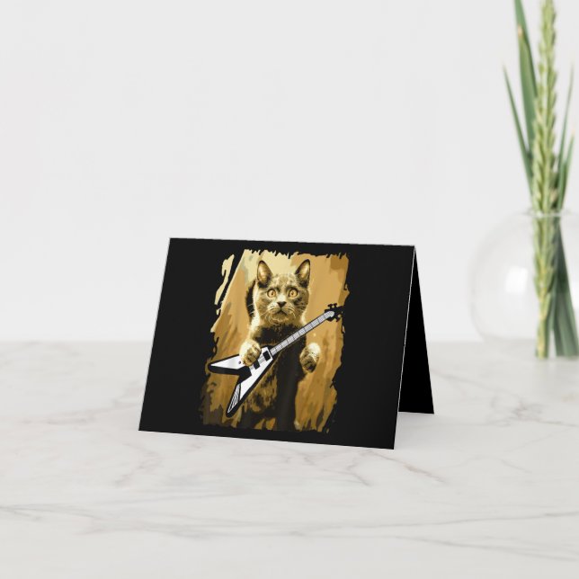 Heavy Metal Gitarre spielen Cat Rocker Gitarre Dankeskarte (Vorderseite)
