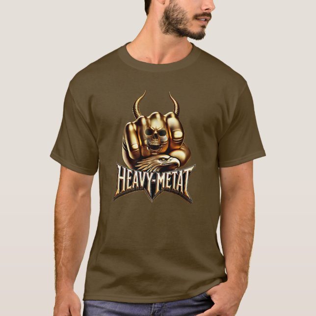 Heavy Metal Gold Edition - Totenkopf Faust Hörner T-Shirt (Vorderseite)