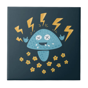 Heavy Metal Music Funny Cartoon Mushroom Fliese