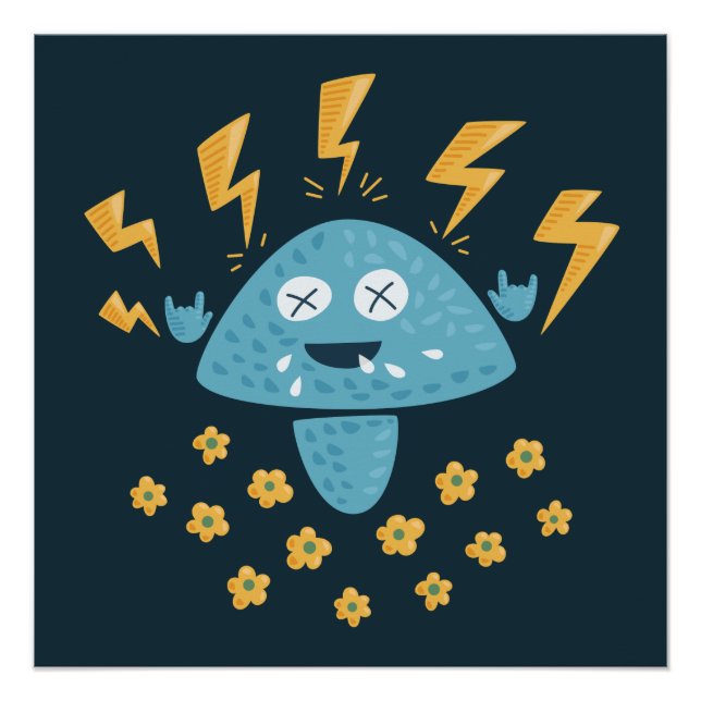 Heavy Metal Music Funny Cartoon Mushroom Poster (Vorderseite)