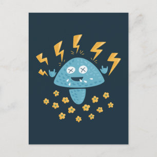 Heavy Metal Music Funny Cartoon Mushroom Postkarte