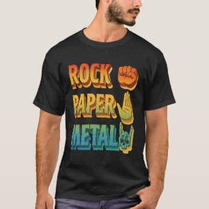 Heavy Metal Music Rock on Skeleton Hand Rock Paper T-Shirt