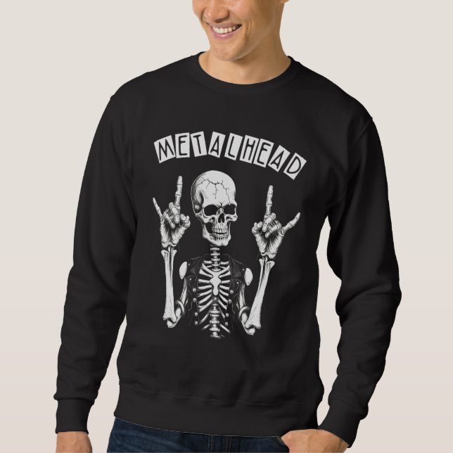 Heavy Metal Punk Rock N Roll Metalhead Skull Skele Sweatshirt (Vorderseite)