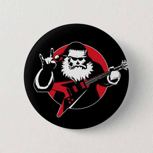 Heavy Metal Santa Claus Gitarre spielen Button (Vorderseite)