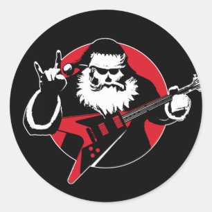 Heavy Metal Santa Claus Gitarre spielen Runder Aufkleber