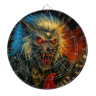 Heavy-Metal-Wolve spielt Gitarre Dartscheibe