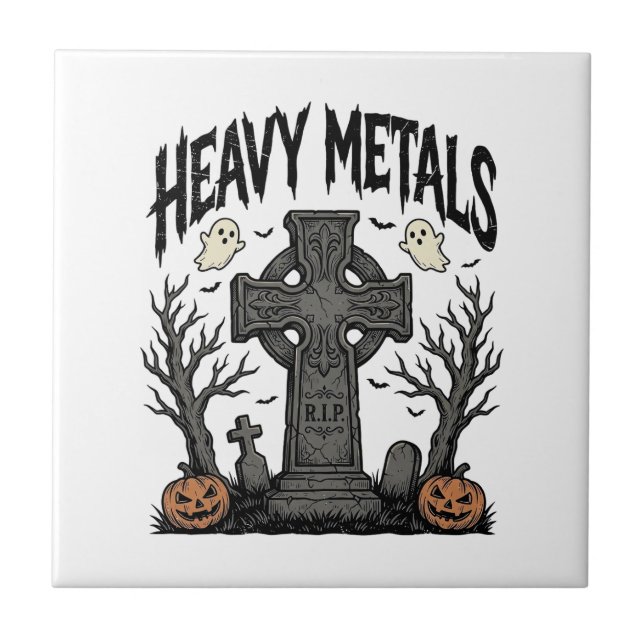 Heavy Metals Halloween-Friedhofs-Vektor-Design_1 Fliese (Vorderseite)
