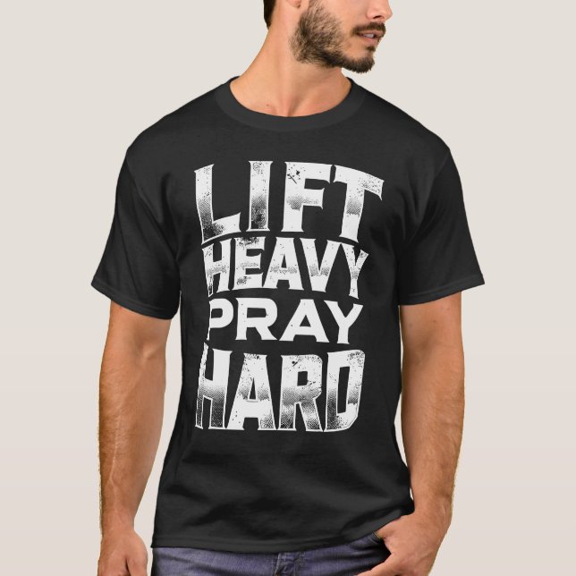 Heavy Pray Hard, Gymnastik Christliche Design für  T-Shirt (Vorderseite)
