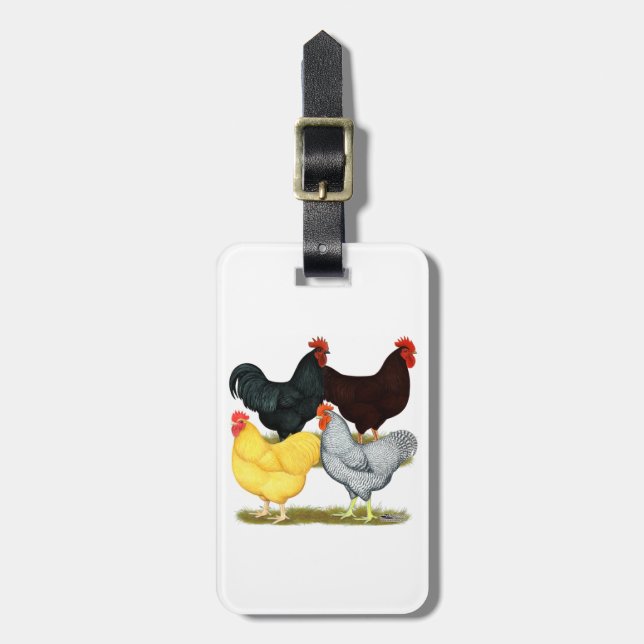 Heavy Rooster Chicken Quartett Gepäckanhänger (Vorderseite vertikal)
