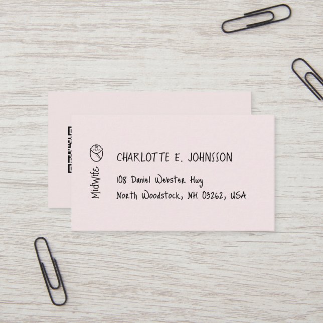 Hebamme Handwriting Gezeichnet Baby Minimalistisch Visitenkarte (Vorderseite/Rückseite Beispiel)