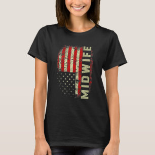 Hebamme Krankenschwester 4. Juli US-Flagge Patriot T-Shirt