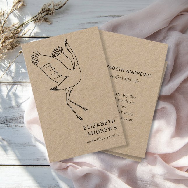 Hebamme, Storch schlicht-moderne Visitenkarte (Modern, minimalist business card. Line Art Illustration, Storch. )