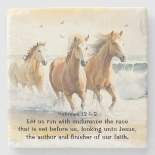 Hebräer 12 1-2 Ließ uns Laufen mit der Ausdauerbib Steinuntersetzer