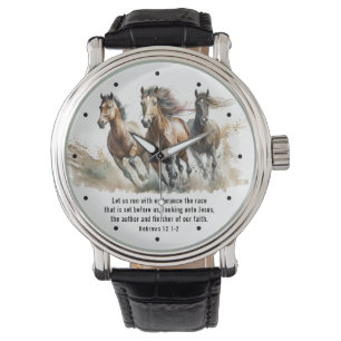 Hebräer 12:1 Lauf mit der Endurance Horse Bible Ve Armbanduhr