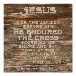 Hebräer 12:2 Bibelverse verzweifeltes Holz Jesus Poster