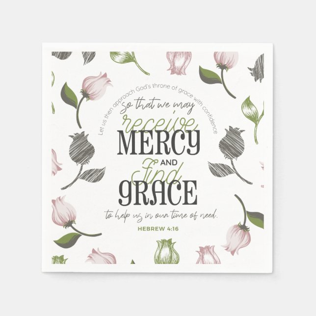 Hebräisch 4:16 Anführungszeichen mit weißer Blumen Serviette (Vorderseite)